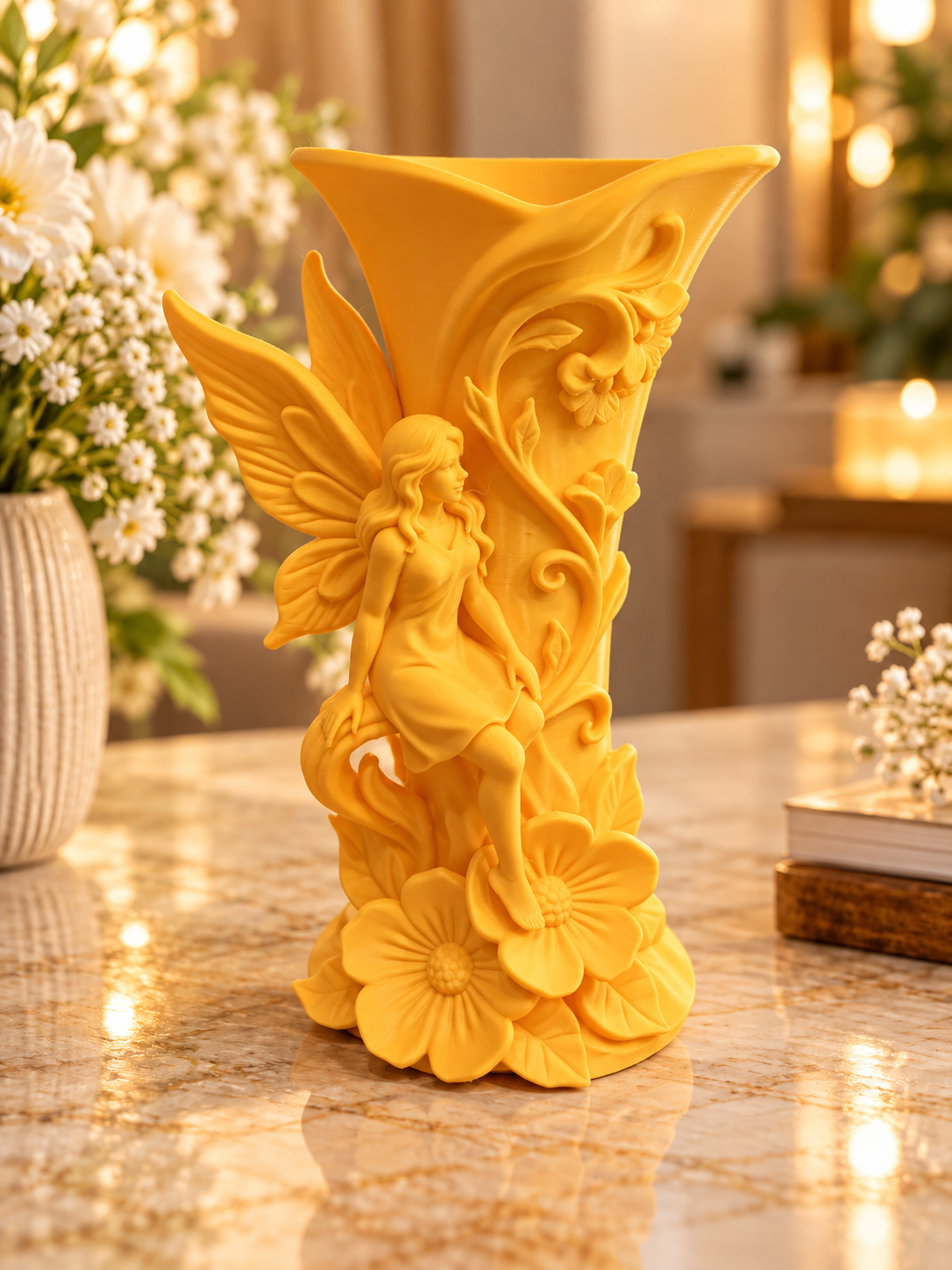 Vază decorativă 3D cu zână și flori – design fantasy - imagine galerie