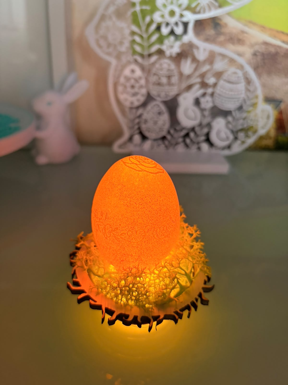 Ou Decorativ Luminos 3D – Lampă Ambientală cu Suport și Elemente Naturale - imagine galerie