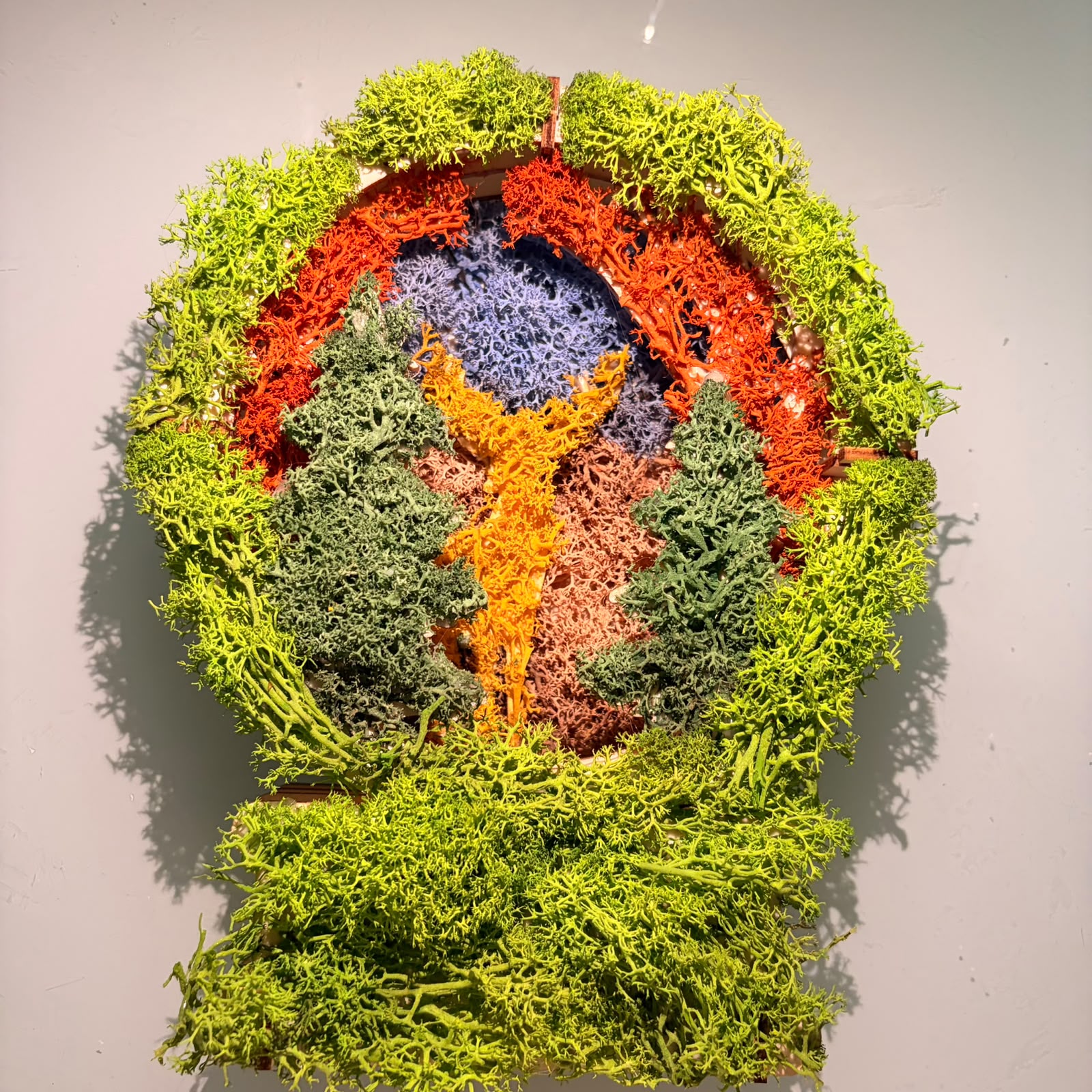 Decoratiune Rotunda 3D din Mușchi Stabilizați Naturali cu Suport de Lemn – Kasem Studio - imagine galerie
