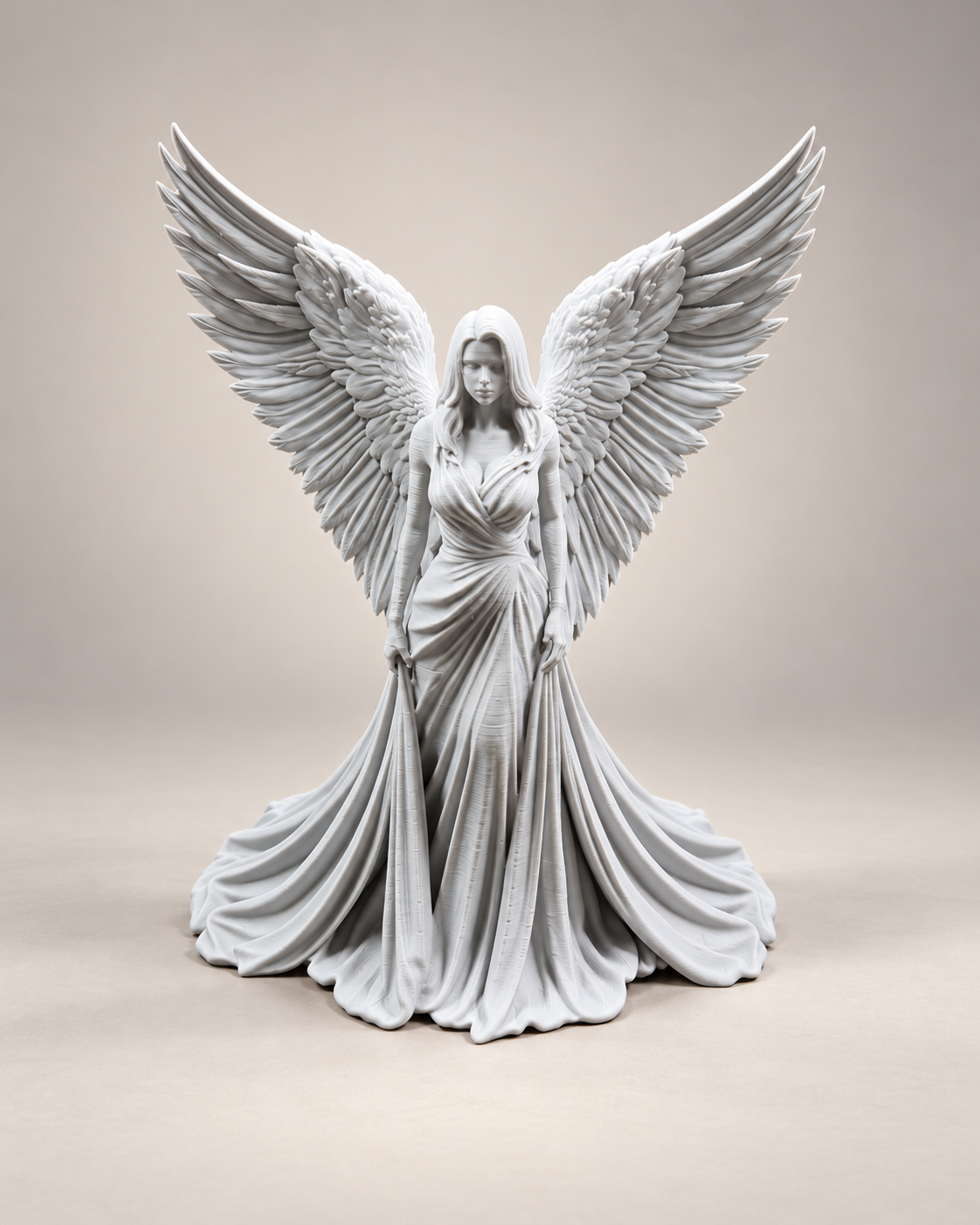 Statuetă Înger cu Aripi Deschise – Figurină Decorativă 3D Albă - imagine galerie