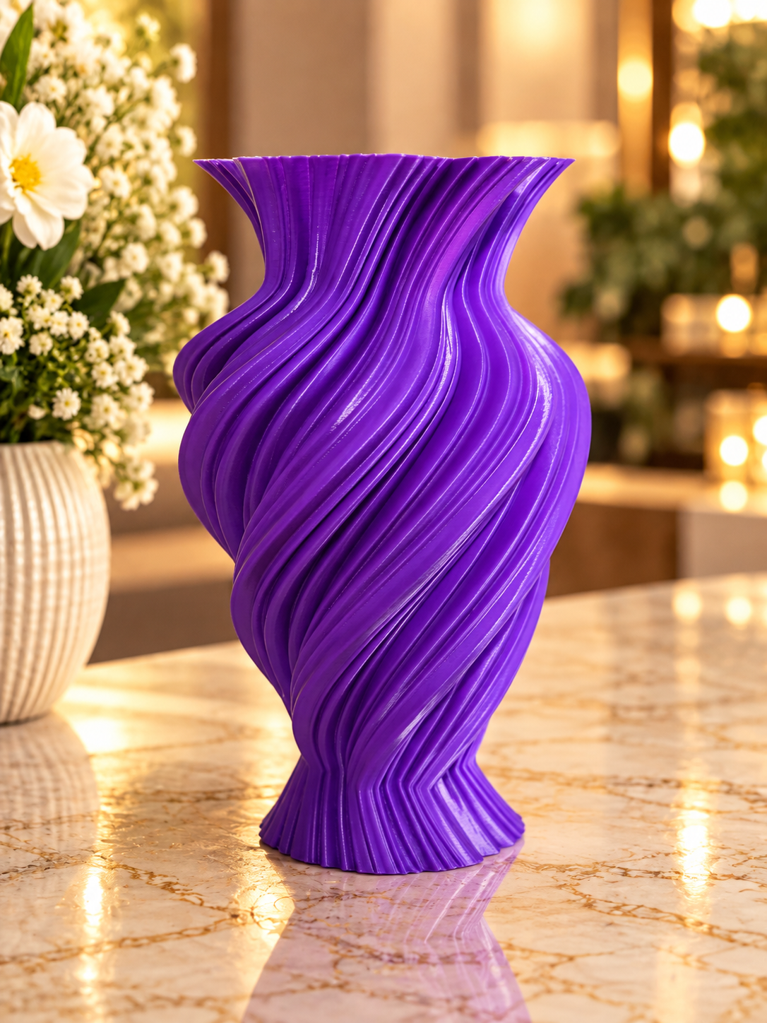 Vază decorativă 3D cu design spiralat-Mov intens