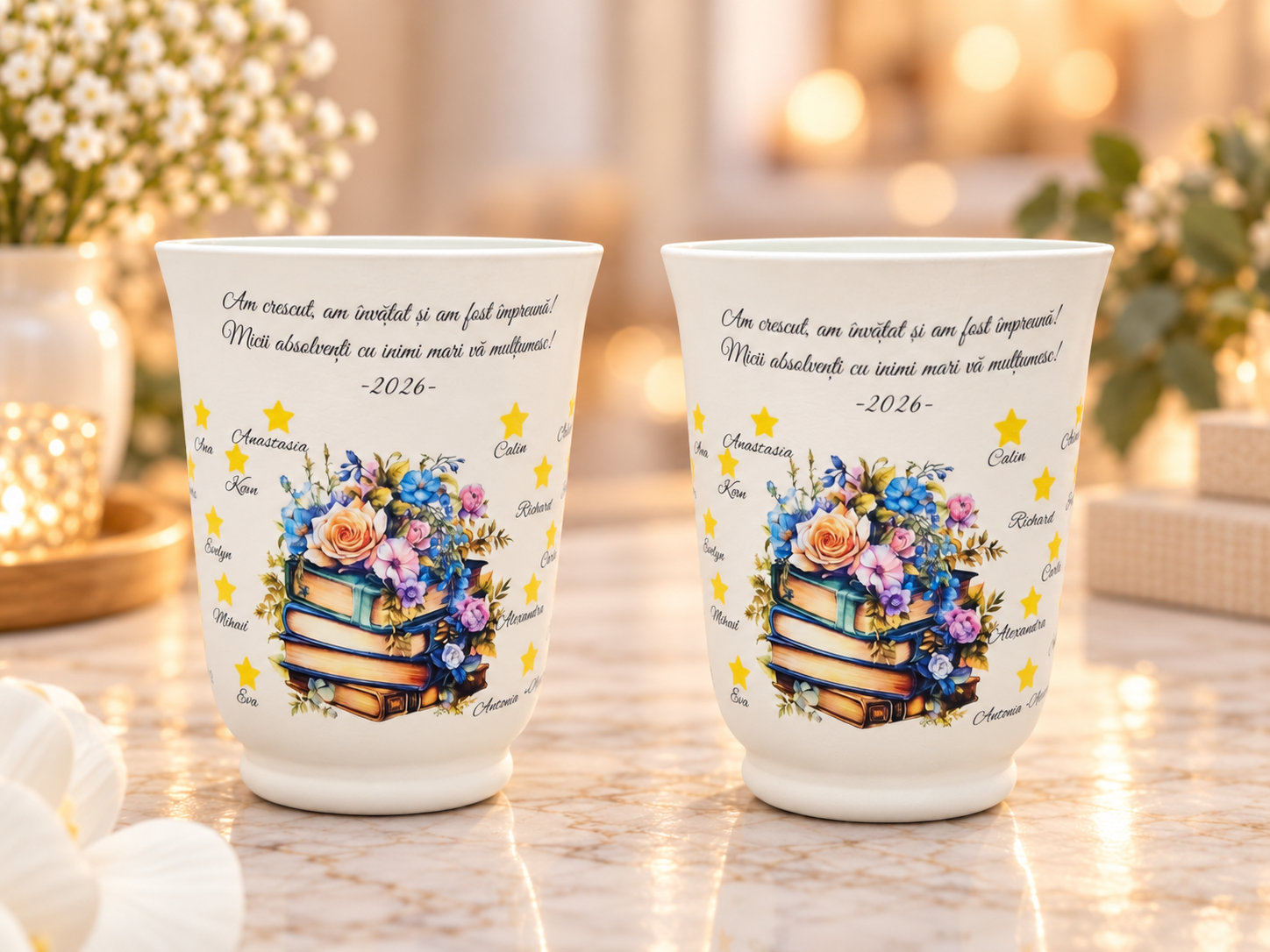 Vază Personalizată cu Cărți și Flori – Cadou de Neuitat pentru Profesori - imagine galerie
