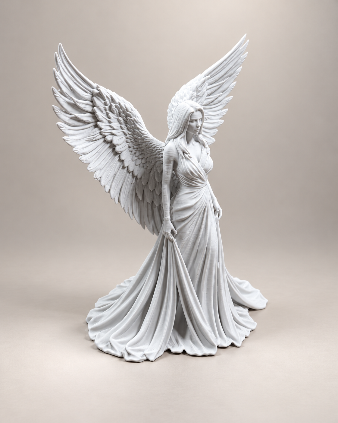 Statuetă Înger cu Aripi Deschise – Figurină Decorativă 3D Albă - imagine galerie