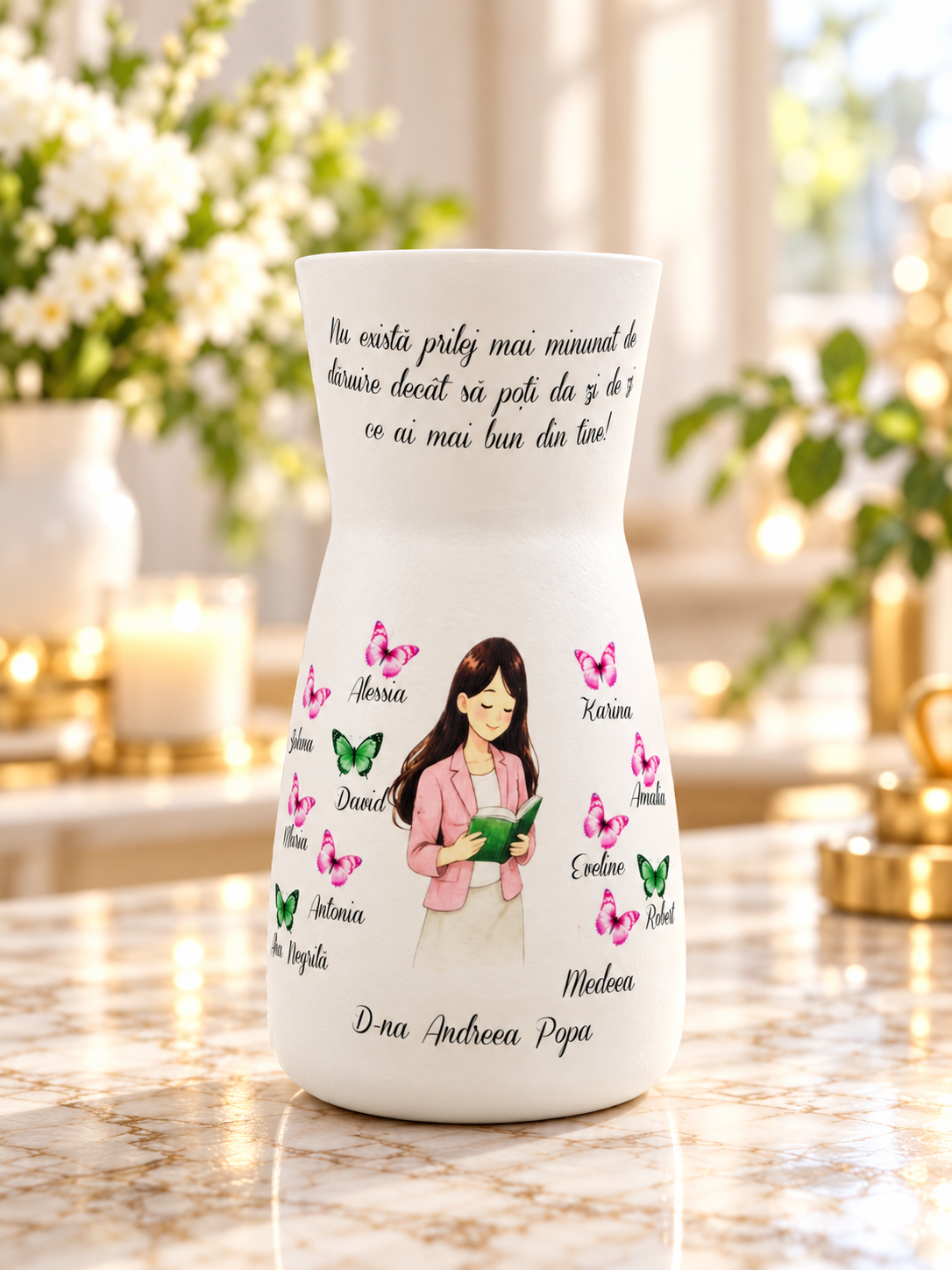 Vază Personalizată pentru Cadre Didactice – Cadou Unicat cu Mesaj de Suflet - imagine galerie