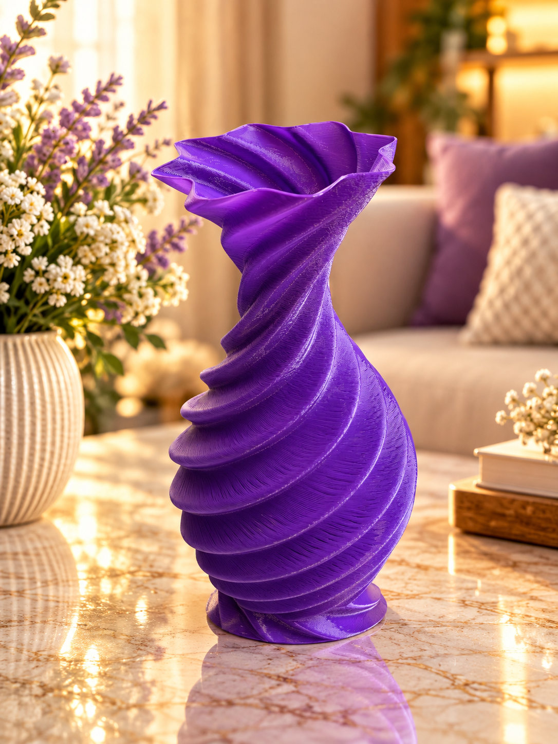 Vază decorativă 3D cu formă organică spiralată – Mov