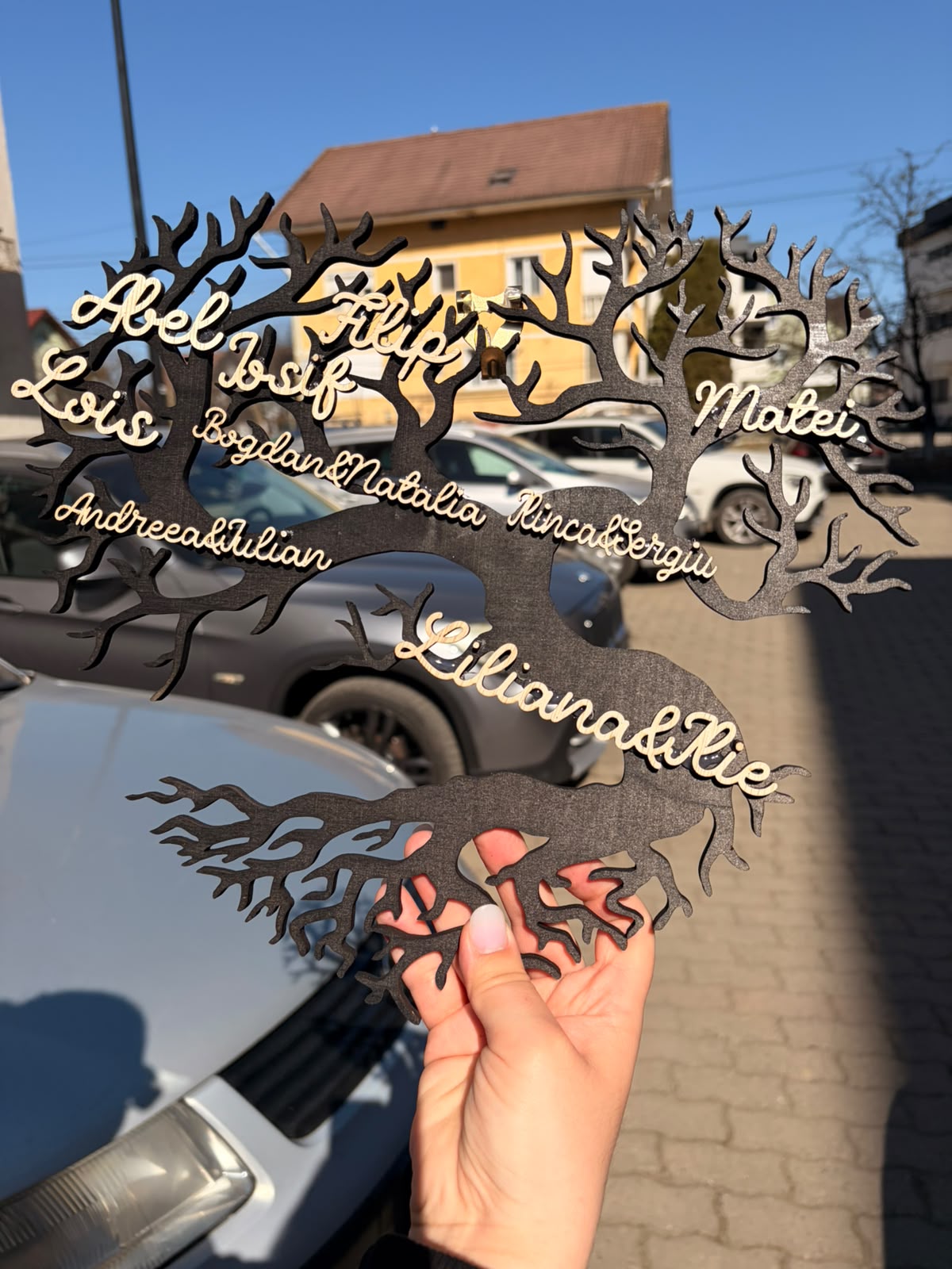 Tablou 3D „Arborele Genealogic” din Lemn – Decorațiune Personalizată cu Nume de Familie – Kasem Studio