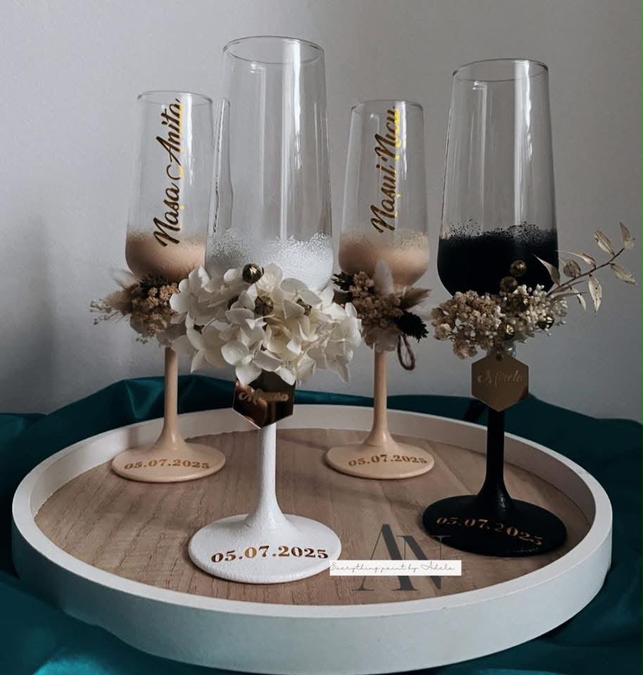 Set Pahare Personalizate Nuntă – Miri și Nași
