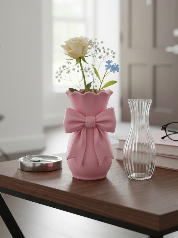Vază decorativă 3D cu fundă – Roz pastel