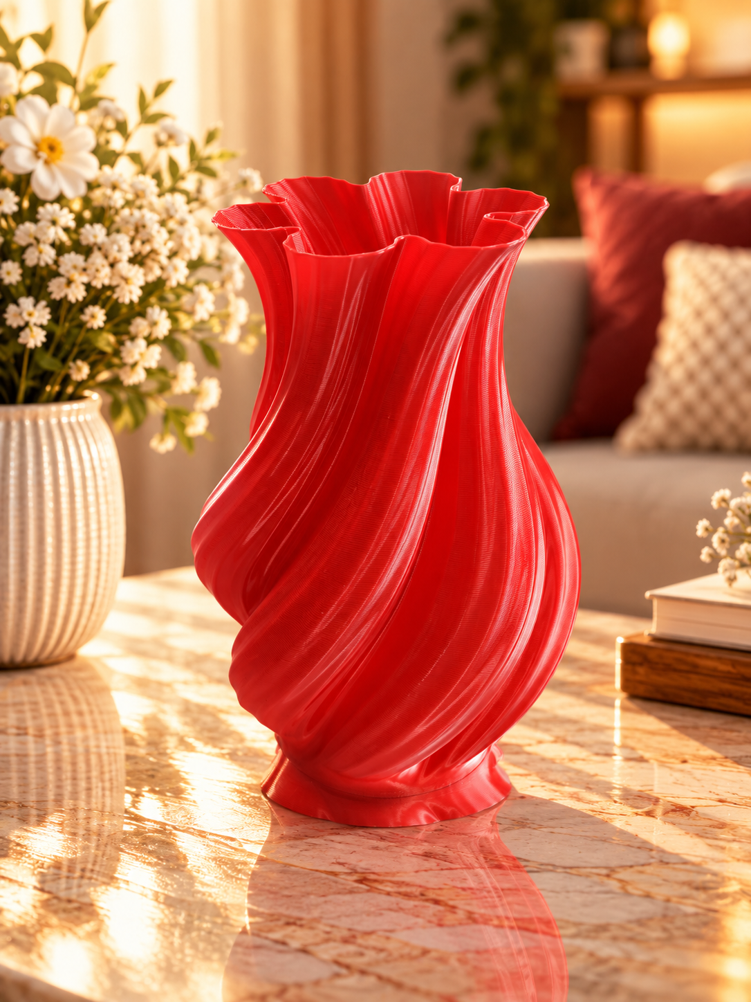 Vază decorativă 3D cu design floral spiralat